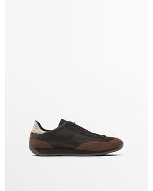 MASSIMO DUTTI Leather Trainers With Contrast Pieces - White