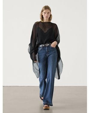 MASSIMO DUTTI Capa Larga Seda Semitransparente - Azul