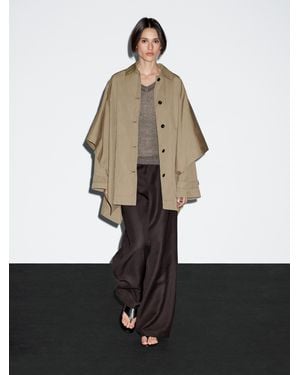 MASSIMO DUTTI Cape Trench Coat With Long Sleeves - Natural