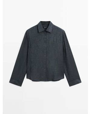 MASSIMO DUTTI Satijnen Overhemd Met Structuur - Blauw