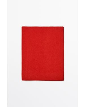 MASSIMO DUTTI Wool-Cashmere Blend Smooth Fine Knit Scarf - Red