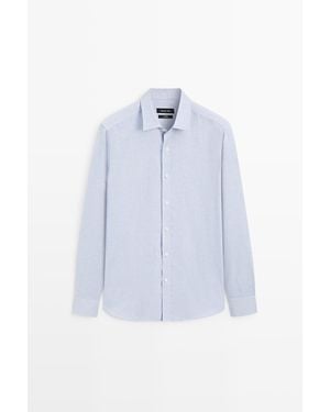 MASSIMO DUTTI 100% Cotton Melange Twill Regular Fit Shirt - Blue