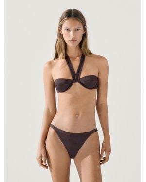 MASSIMO DUTTI Textured Bikini Top With Underwire And Tied Neck - Natural