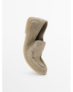 MASSIMO DUTTI Split Leather Loafers - White