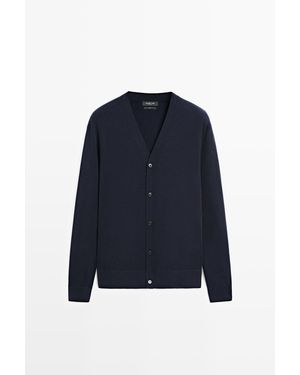 MASSIMO DUTTI 100% Wool Knit Button Cardigan - Blue