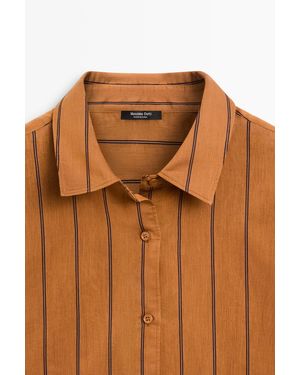 MASSIMO DUTTI Cotton Silk Striped Flowing Shirt - Brown