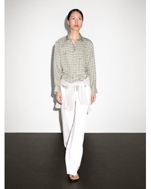 MASSIMO DUTTI Chemisier Fluide À Carreaux 100 Cupro - Blanc