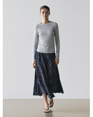 MASSIMO DUTTI Gonna Morbida Con Godet E Stampa A Quadri - Bianco