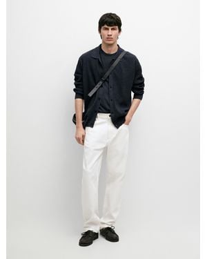 MASSIMO DUTTI Ribbed Button-Up Knit Cardigan - Blue