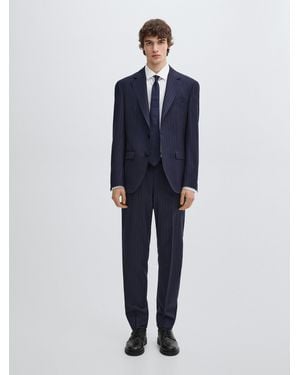 MASSIMO DUTTI Pantaloni Da Completo A Righe 100% Lana - Blu