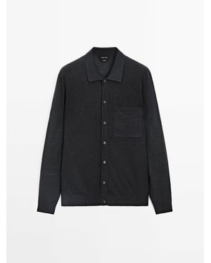 MASSIMO DUTTI 100% Linnen Tricot Vest Met Zak - Zwart