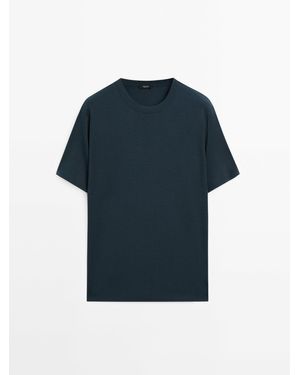 MASSIMO DUTTI T-Shirt Met Korte Mouw Van Katoenmix - Blauw