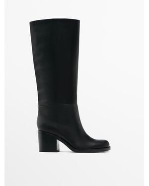 MASSIMO DUTTI Block Heel Boots - Black