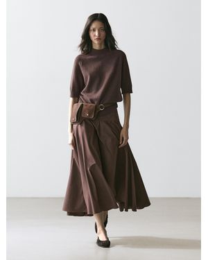 MASSIMO DUTTI Midi Skirt With Sash And Seam Details - Brown