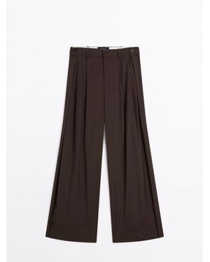 MASSIMO DUTTI Soepelvallende Broek Met Bandplooi - Bruin