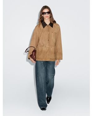 MASSIMO DUTTI Suede Leather Jacket With Collar Detail - Blue