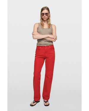 MASSIMO DUTTI Jeans Straight Fit Tiro Alto - Rojo