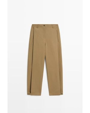 MASSIMO DUTTI Barrel Fit Broek Met Zijplooien - Naturel