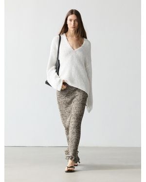 MASSIMO DUTTI Total Look Knit Skirt With Fringing - White