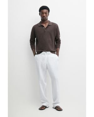 MASSIMO DUTTI 100% Linen Pants With Elasticated Waist - White