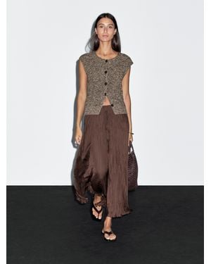 MASSIMO DUTTI Langer, Fließender Plissée-Rock - Weiß