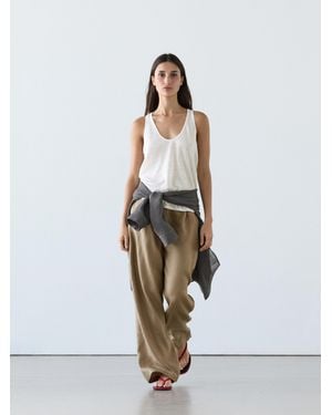 MASSIMO DUTTI 100% Linen Wide-Leg Elasticated Pants - White