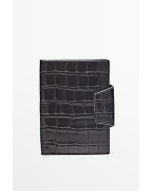 MASSIMO DUTTI Textured Leather Passport Holder - Black