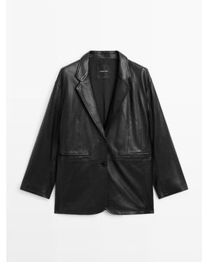 MASSIMO DUTTI Zachte Nappaleren Blazer - Zwart