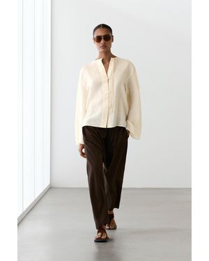 MASSIMO DUTTI 100% Linen Shirt With Neckline Detail - Natural