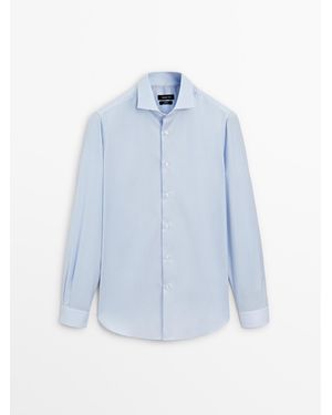 MASSIMO DUTTI Slim Fit Overhemd Met Fijne Streepjes - Blauw