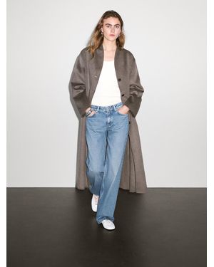 MASSIMO DUTTI Wool Blend High Neck Coat - Grey