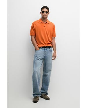 MASSIMO DUTTI 100% Cotton Knit Polo Shirt - Orange