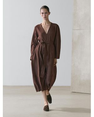MASSIMO DUTTI Midi Dress With Sash Belt in White | Lyst MASSIMO DUTTI Midi Dress With Sash Belt in White | Lyst