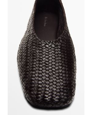 MASSIMO DUTTI Braided Leather Ballet Flats - Black