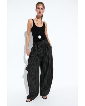 MASSIMO DUTTI Striped Barrel Fit Trousers With Scarf Detail - Black