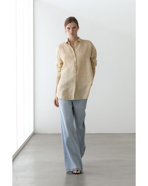 MASSIMO DUTTI 100% Linen Striped Shirt - Natural