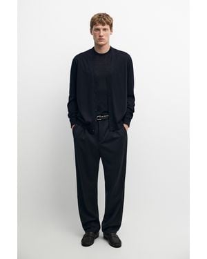 MASSIMO DUTTI Merino Wool Button-Up Cardigan - Blue