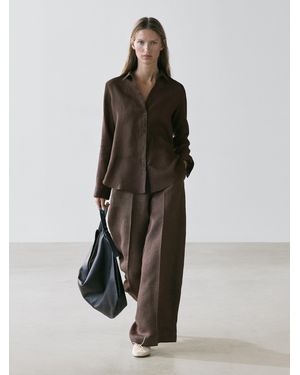 MASSIMO DUTTI Flowing 100% Linen Shirt - Brown