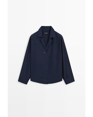 MASSIMO DUTTI Soepelvallende Blouse Met Dubbele Rij Knopen - Blauw