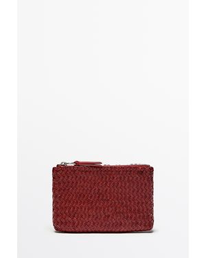 MASSIMO DUTTI Braided Nappa Leather Pouch Bag - Red