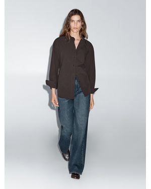 MASSIMO DUTTI Long 100% Cotton Poplin Shirt - Brown