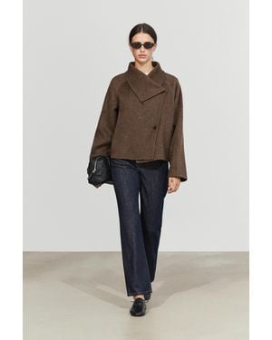 MASSIMO DUTTI Short Wool Blend Coat With Side Fastening - Brown