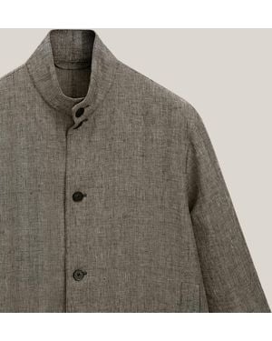 MASSIMO DUTTI Linen Herringbone Bomber - Brown