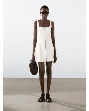 MASSIMO DUTTI Linen Mini Dress With Contrast Trims - White