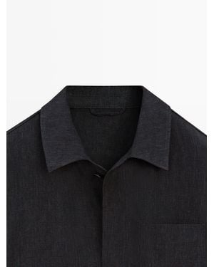 MASSIMO DUTTI Total Look Mottled Linen Jacket - Blue