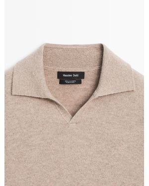 MASSIMO DUTTI Knit Cashmere Polo Collar Jumper - Blue