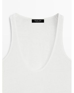 MASSIMO DUTTI 100% Linen Strappy Top - White