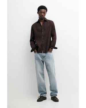 MASSIMO DUTTI 100% Linen Slim Fit Shirt - Blue