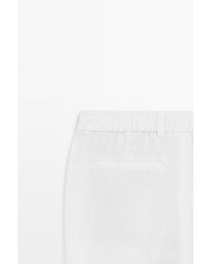 MASSIMO DUTTI 100% Linen Pants With Elasticated Waist - White