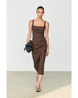 MASSIMO DUTTI Cotton Blend Strappy Midi Dress - Brown